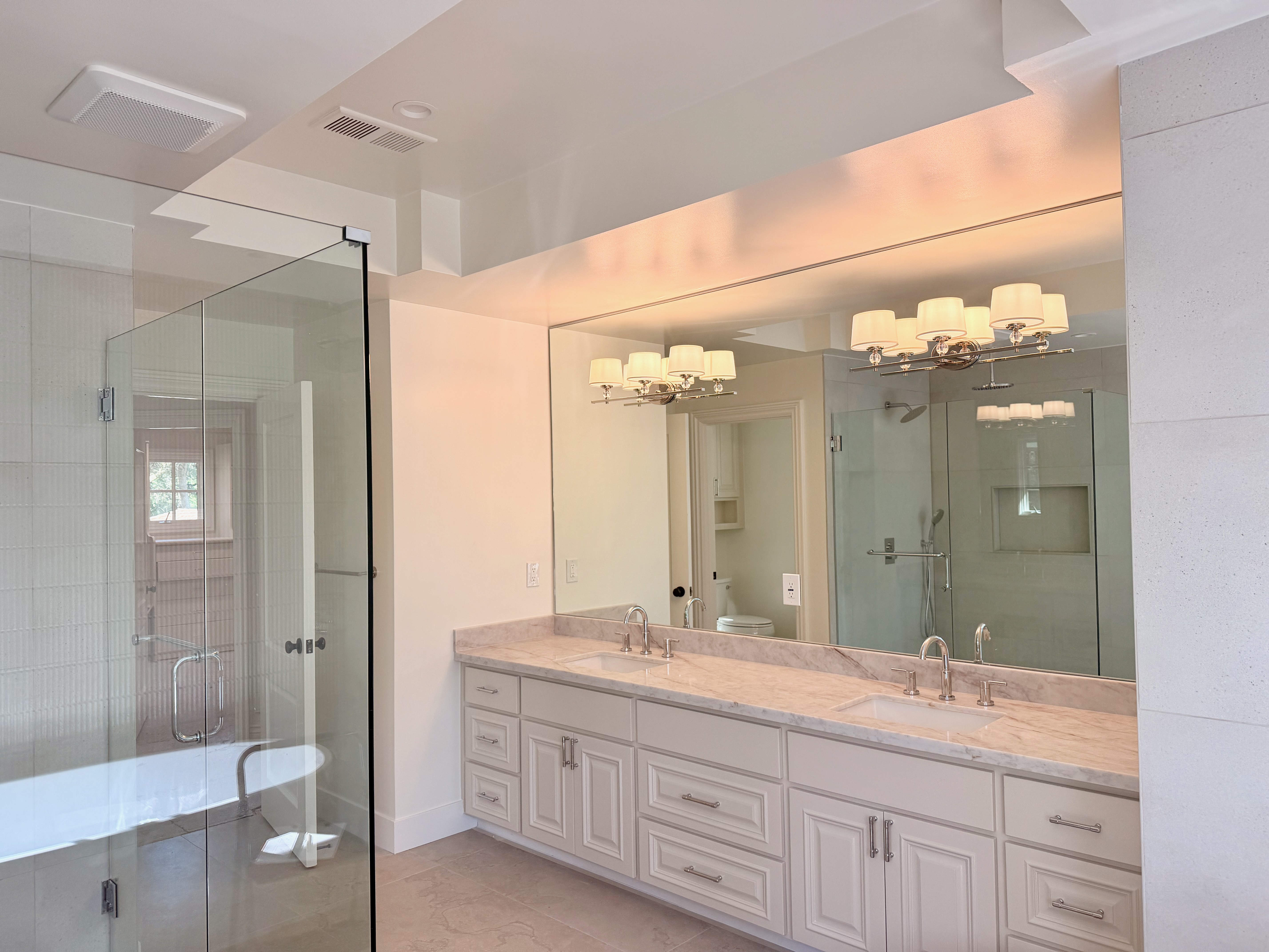 Large custom bathroom vanity mirror with double sink